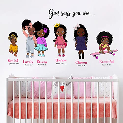 Mfault Black Girls God Says You Are Beautiful Inspirational Wall Decals Stickers, Religious Quote Nursery Decorations African American Bedroom Art, Motivational Afro Toddler Kids Baby Room Decor #TOP3