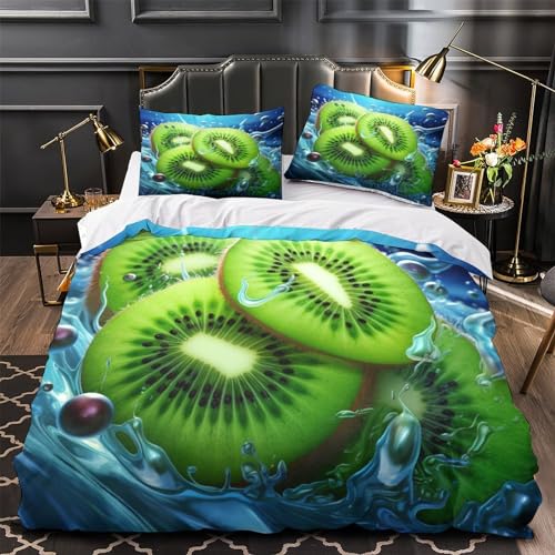 Funda nórdica de microfibra suave con estampado digital 3D kiwi premium de 3 piezas 4