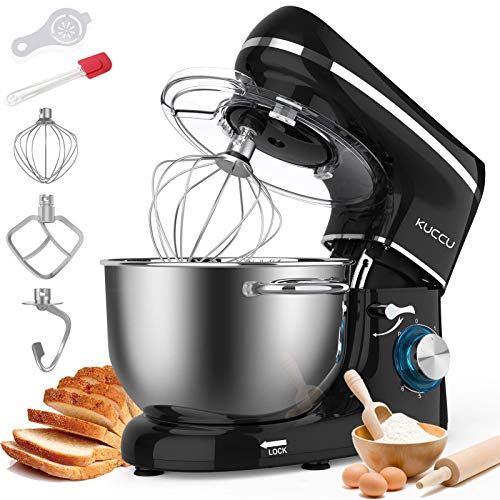 Kuccu Stand Mixer, 6 Qt 660W, 6-Speed Tilt-Head Food Dough Mixer, Kitchen Electric Mixer with Stainless Steel Bowl,Dough Hook,Whisk, Beater, Egg white separator (6-QT, Silver-1) (Renewed)
