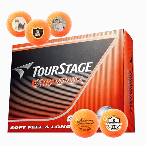 ゴルフボール TOURSTAGE エクストラディスタンス 12個セット 1ダース 写真入り 名前入り メッセージ入り 名入れ 文字入れ ロゴ 父の日 敬老の日 誕生日 プレゼン ギフト ラッピング袋付き イベント 景品 賞品 (orange)