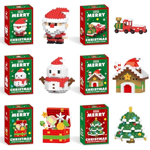 PICKONA Weihnachten Bausteine Set 6 Stück Mini Baufiguren Bausatz zum Zusammenbauen DIY kreative Weihnachtsornamente Geschenk für Erwachsene