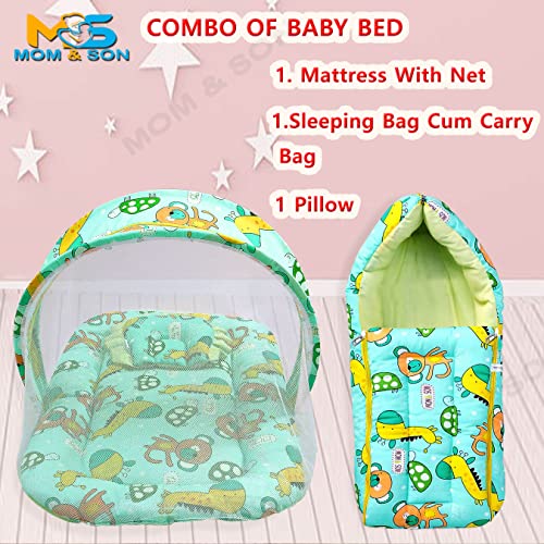 Image of MOM & Son Baby Bedding Set Mattress with Net & Baby Sleeping Bag (0-3 Months) (Green)