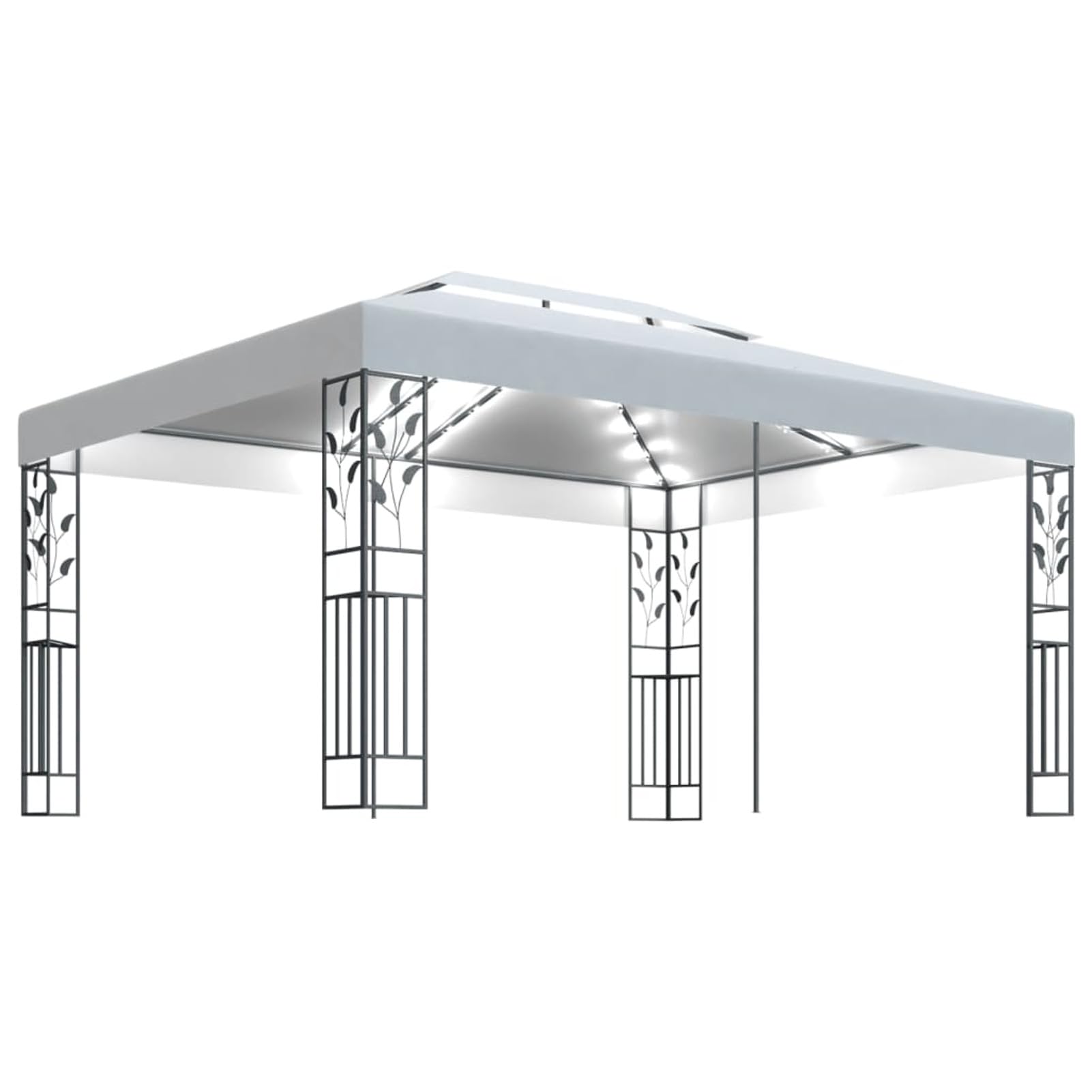 ARKEM Gazebo con Tetto Doppio e Stringa di Luci LED 3x4 m Bianco,Gazebo Pergola Con Telo Impermeabile Richiudibile E Struttura Rettangolare In Acciaio Inossidabile Ad Alta Densità, Per Arredo Giardino