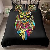 Parures de Lit 3 Pièces Sets 240 x 260 cm Hibou Animal de Couleur Housse Couettes Microfibre imprimé 3D avec 2 taies d'oreiller et Fermeture éclair fermée pour Le Salon et la Chambre