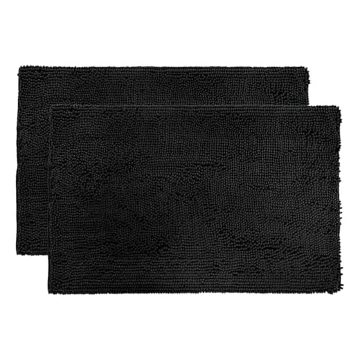 Kit com 02 Tapetes para Banheiro - 60cm x 40cm - Tapete Antiderrapante Bolinha Popcorn Macio (Preto)