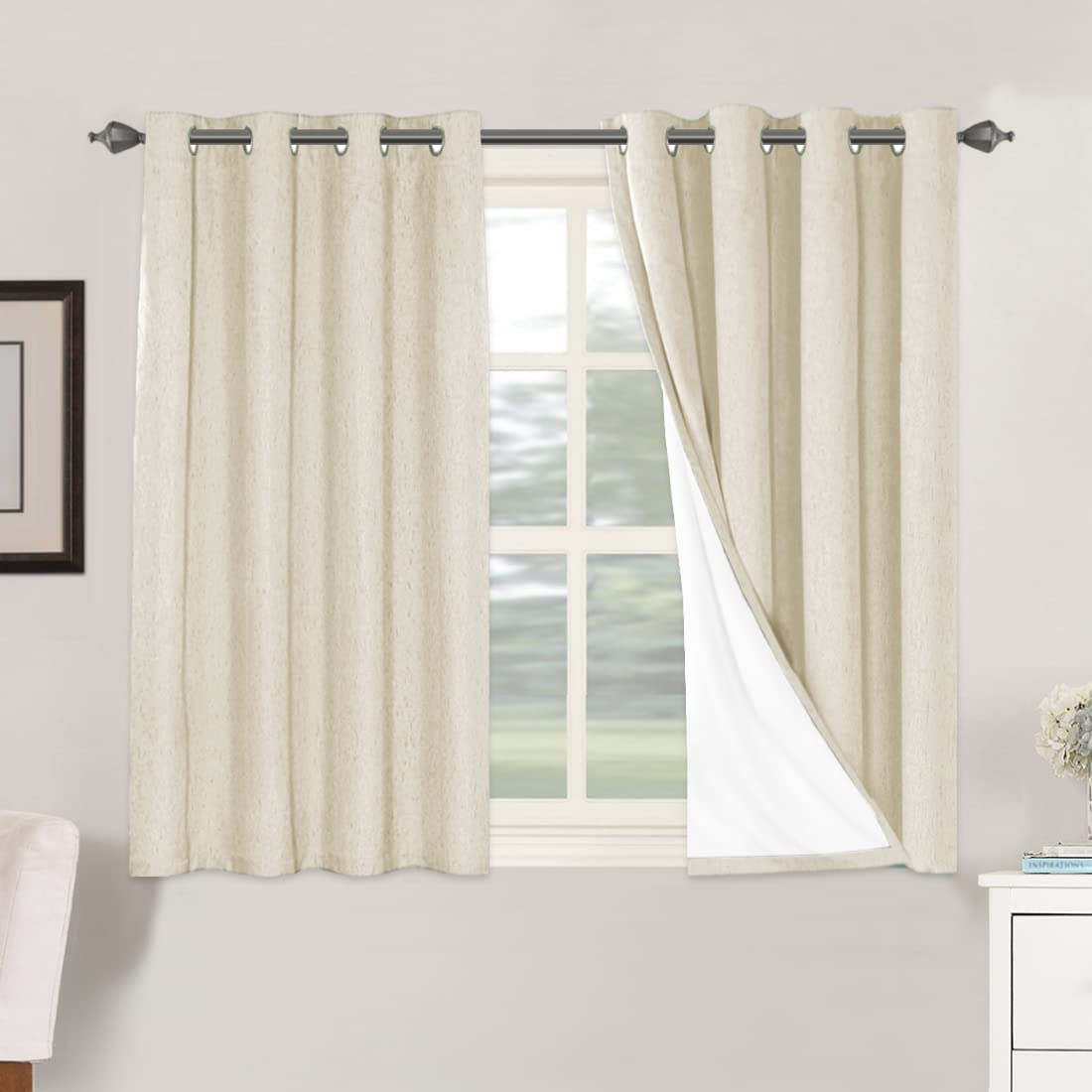 Photo 1 of H.VERSAILTEX 100% Blackout Curtains for Bedroom Thermal Insulated Linen Textured Curtains Heat and Full Light Blocking Drapes Living Room Curtains 2 Panel Sets, Bleached Sand, 52x45 Inch