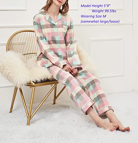 CHUNG Women Flannel Pajamas Set Brushed Cotton Button Tops Pants S-XL Sleepwear Loungewear Cozy Warm Winter2