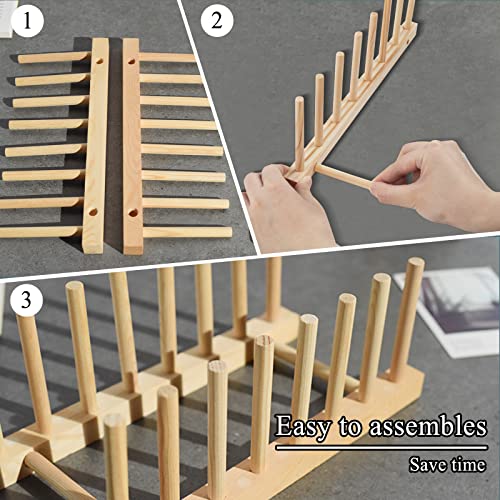 XIACIBDUS 2 PCS Wooden Dish Rack, Plate Stand Racks, Wooden Dish Drainers Pot Lid Holder - Image 4