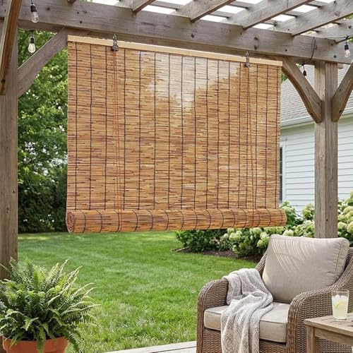 Persianas Enrollables Natural Estores de Caña Exterior Protector Solar Cortina de Bambu Retro con Elevador para Ventana Puerta Balcón Jardín 40 85 150 180 240 300cm