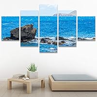 SIGNWIN 5 Panel Canvas Wall Art Modern Art Beach Coastal Multicolor Photography Relax/Calm Romantics for Home Decorations Ready to Hang - 60