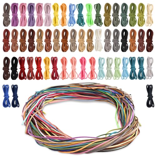 Lederband für Ketten, 60M Lederschnüre, Lederbänder, Lederschnur, Faux Wildleder Schnur in 60 Farben, Lederbänder zum Basteln, Lederband Flach für DIY Armband Halskette Schmuck, Kunsthandwerk