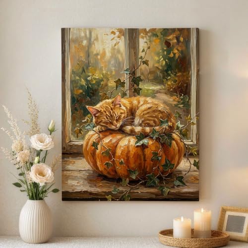 Lienzo decorativo de 40x50 cm con calabazas y diseño rústico otoñal