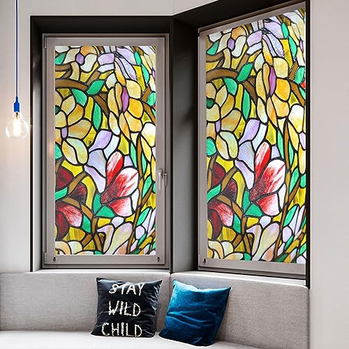 Acmore Stained Glass Church Style Decorative Privacy Window Film Static Cling No Adhesive Heat Control Glass Sticker for Home Office W17.7 x H37.4(45x95cm)