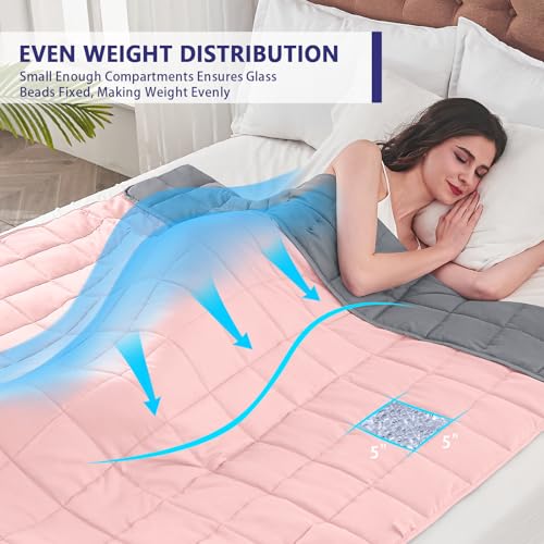 Image of yescool Weighted Blanket for Adults (15 lbs, 48 inch x 72 inch, Pink Grey) Cooling Heavy Blanket for Sleeping Perfect for 160-180 lbs, Twin Size Breathable Blanket with Premium Glass Bead, Machine Washable