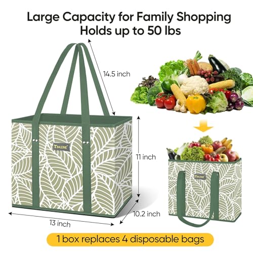 BALEINE 3Pk Reusable Grocery Bags, Foldable Shopping Bags for Groceries with Reinforced Bottom & Handles (Antique Foliage) | 3Pk, for Groceries, & Handles