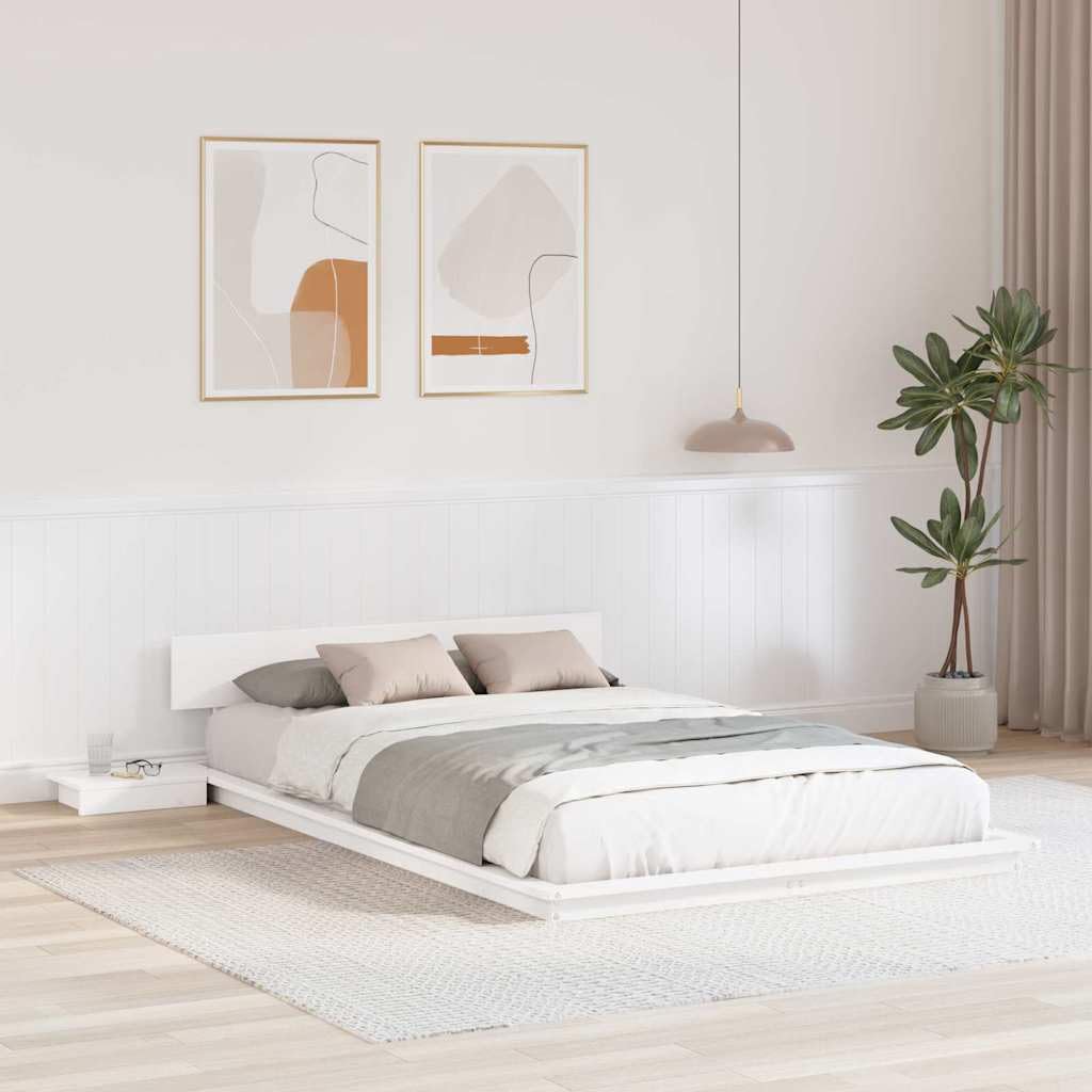 vidaXL Estructura de Cama Blanco 120 x 200 cm Madera | Incluye cabecero y mesas de noche, Dos mesas de noche por separado, Hecha de madera maciza de pino