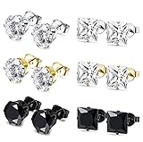 BESTEEL 6Pares Acero Inoxidable Pendientes para Hombre Mujer Unisexe Pendientes Stud Circonio Cúbico, 8MM