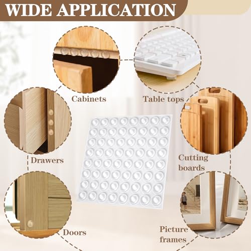 Rindion Cabinet Door Bumper 256P, Self Adhesive Cabinet Bumpers 0.5 Inch, Clear Rubber Bumpers for Cabinet Doors, Wall Protection, Drawers Stops, Glass Tops, Picture Frames, Kitchen Furniture
