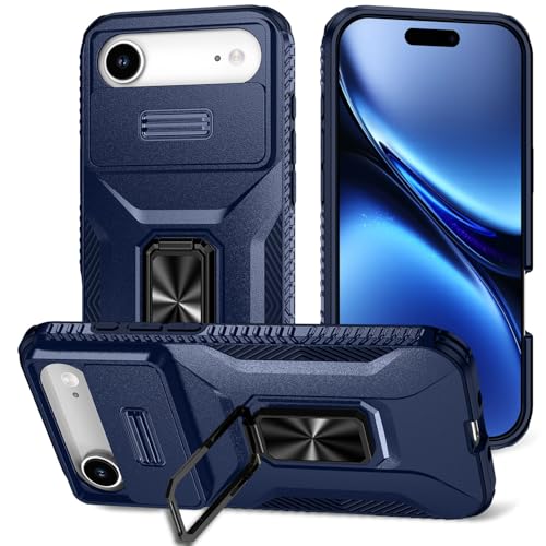 Coque iPhone 17 Pro bleu silicone double couche avec anneau de protection