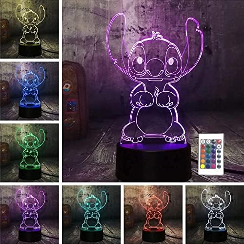 CHUUPV Stitch Night Light, Lilo and Stitch Gifts 3D Led 16 Color Remote Control Stitch Table Lamp for Christmas Stitch Gifts Children's Room Decoration Holiday Gifts
