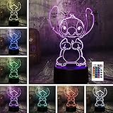 CHUUPV Stitch Night Light, Lilo and Stitch Gifts 3D Led 16 Color Remote Control Stitch Table Lamp fo