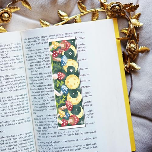 Image of FREEBLOSS 6 Set Cross Stitch Bookmark Kit Stamped Cross Stitch Kit Mushroom Bush Embroidery Set with Instruction for Adults 8''*2.4''