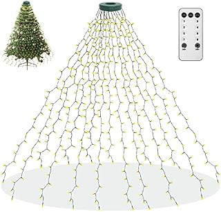 aneeway Christmas Tree Lights Fairy Lights 6.6FT x 16Line 400LEDs String Light Mains Powered Waterproof with Remote & Timer 8 Modes for Outside Indoor Party Xmas Tree Decorations Warm White