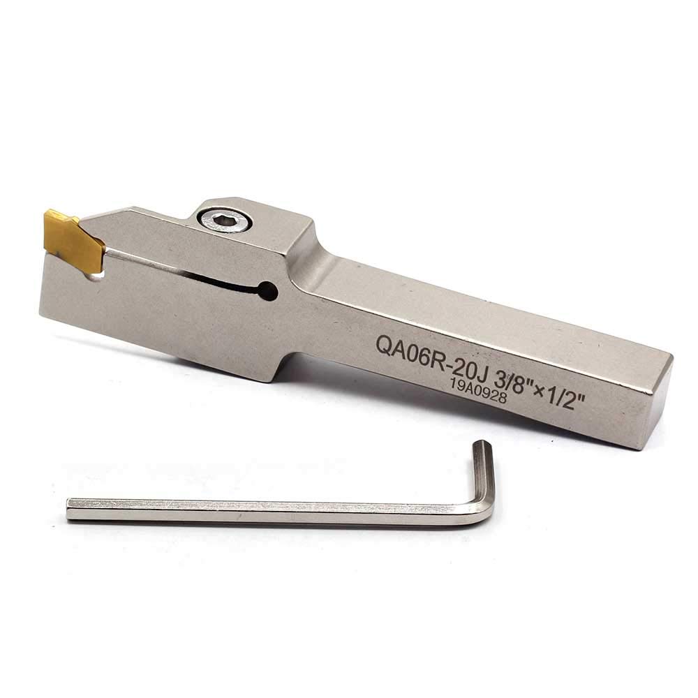 OSCARBIDE 3/8"x1/2" Indexable Lathe Grooving Parting Holder Heavy Duty Nickel Plated QA06R-20J Right -Hand Cut Off Tool with GTN-2 Carbide Insert, 1pcs