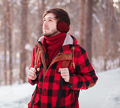 Jasmine Unisex Sherpa Fleece Lined Winter Earmuffs,Burgundy #TOP3