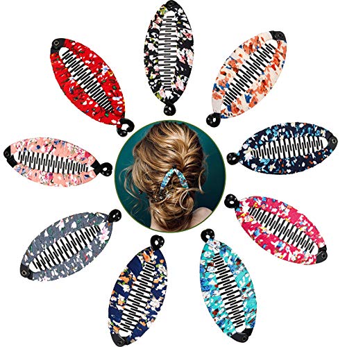9 Pieces Banana Hair Clip Floral Clincher Hair Claws Bohemia Style Wrapped Cloth Banana Hair Clip Hair Comb Hair Jaw Clips Fish Shape Grips Clamp Hair Accessories for Women Girls (4.3 x 2 Inch)