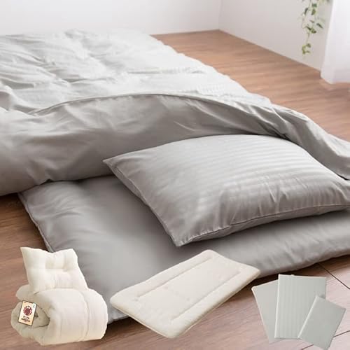 日本製 快適睡眠 布団セット かため 和 3点 セット 掛布団 枕 敷布団 高反発 ウレタン 内蔵 AQUA + 布団カバー シルバー