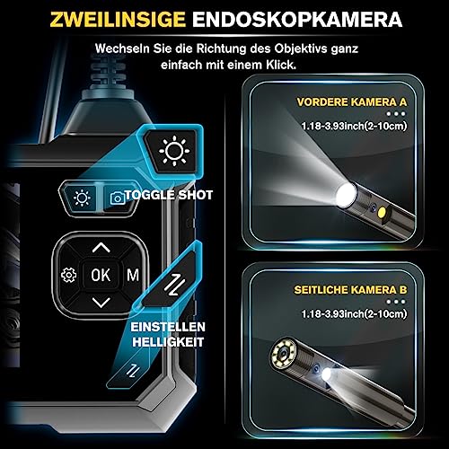Maylatte Dual Lens Endoskopkamera 10m, 1080P HD Industrie Endoskop mit 8+1 Licht, Inspektionskamera...