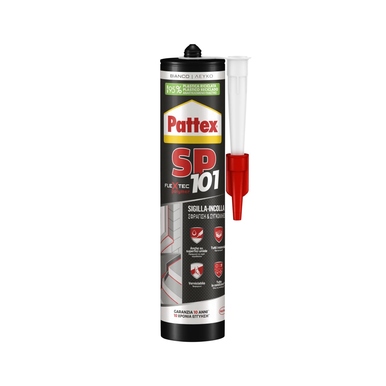 Pattex SP101, sigillante bianco per interni ed esterni, sigillante liquido sigilla e incolla multimateriale, silicone in cartuccia, 1x280ml