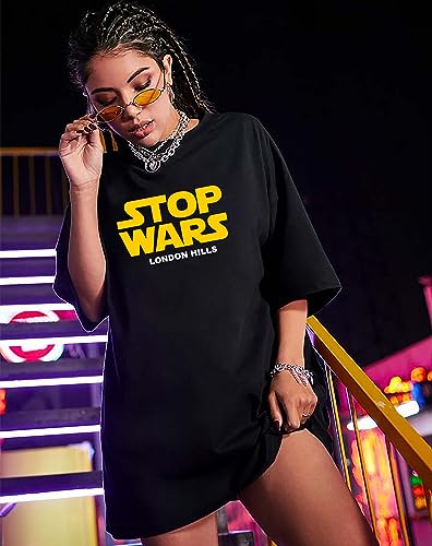 Image of London Hills Women's Casual Printed Round Neck Oversized Longline Drop Shoulder Boho Style T-Shirt
