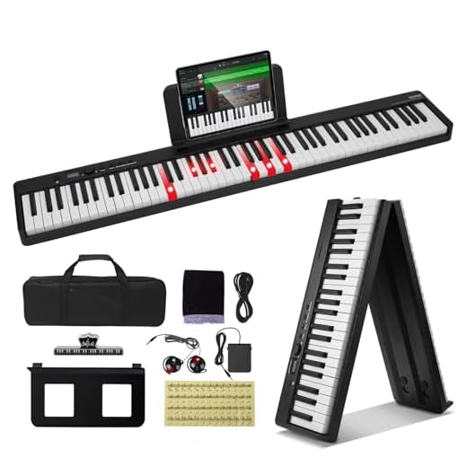 VEVOR Teclado de Piano Plegable 88 Teclas Bluetooth y MIDI Piano Electrónico Digital Portátil con Pedal de Sostenido Teclas Iluminadas Recargable para Principiantes, Adolescentes, Adultos, Negro