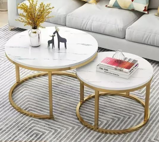 OHMG Juego de 2 mesas de centro con aspecto de mármol, mesa auxiliar para...