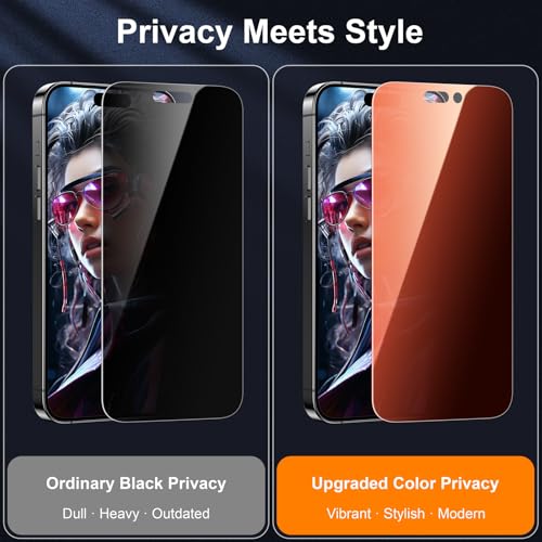 Image of Esanik 2-Pack for iPhone 14 Pro Max Sunset Color Privacy Screen Protector - Gradient Purple Anti-Spy Tempered Glass, Anti-Blue Light, Pink Military-Grade 9H Hardness,Shatterproof, Flawless Fit Tray