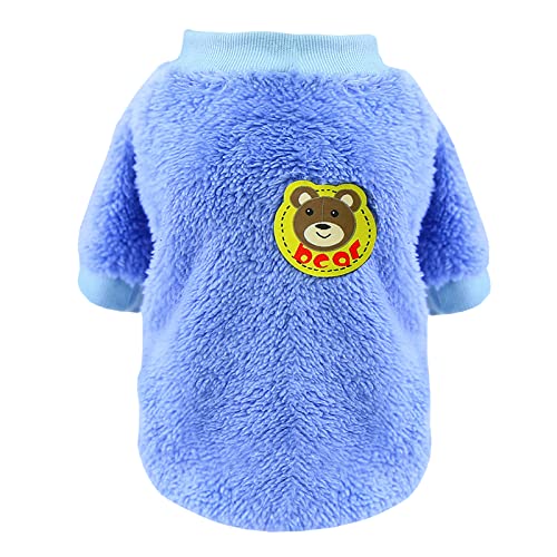 Izefia Dog Sweater Dog Clothes Fleece Dog Woolen Sweater Winter Warm Sweat Shirt with Bear Soft Pajamas Fleece Sweater for Small Dog Medium Dog Cat Blue XL - Image 3