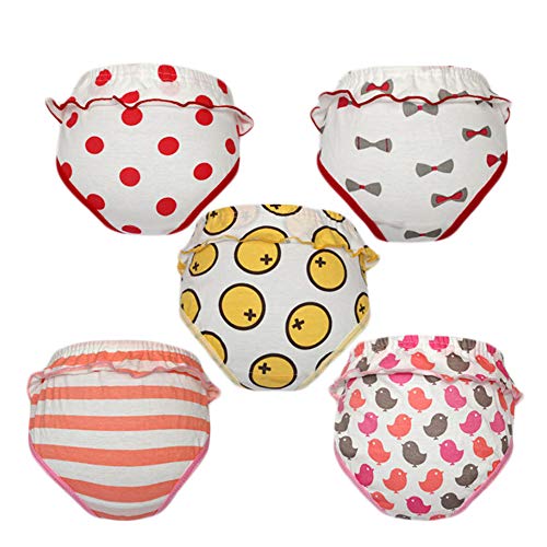 Limi Baby Girl's Underwear Cotton Bloomers Diaper Covers Briefs Toddler Underpants 5-Pack with Bow Ruffle (110/4T) Red