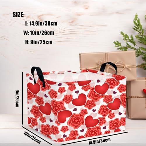 Image of Valentine's Day Basket for Gifts Empty Cute Heart Large Gift Basket Decorative Storage Bin for Kid and Baby Room Decor (Red Love Rose)