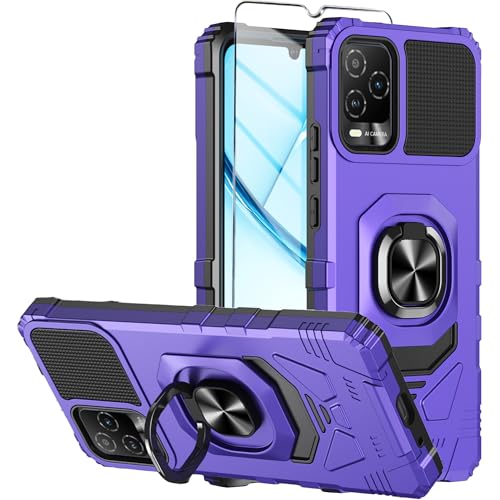 Mocotto for BLU View 5 Pro Phone Case with Tempered Glass Screen Protector Dual Layer Shockproof Protection Case with Ring Kickstand (Purple)