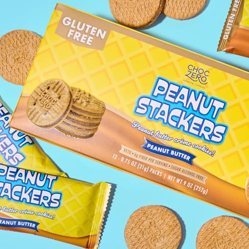 Image of ChocZero Peanut Stackers Sugar Free Peanut Butter Sandwich Cookies, Gluten Free, No Sugar Alcohols, Keto, High Fiber, 24 Cookies