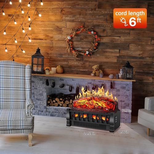 Image of R.W.FLAME Electric Fireplace Log Set Heater 21IN, Remote Control, Flame Brightness Adjustable,Realistic Ember Bed, Overheating Protection for Home and Office Decor, 750W /1500W