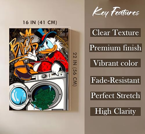 Image of Modern Graffiti Duck Pop Art Canvas Wall Art Painting For Living Room | Colourful Urban Style Wall Art Painting | Contemporary Home & Office Decor, 41x56 cm
