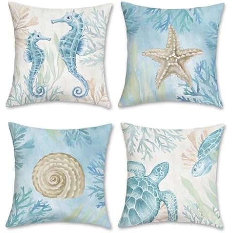 Bonhause Ocean Beach Cushion Covers Set of 4 Cover