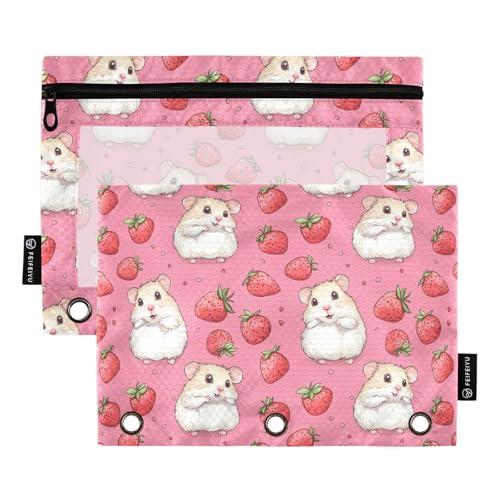 Lgplefti Pencil Pouch for 3 Ring Binder Strawberry Pattern Pencil Bag with Zipper 2 Pack Animal Pencil Case Waterproof with Clear Window for School Office Supplies