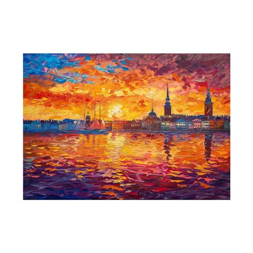 Impression toile paysage coucher de soleil déco murale salon restaurant cuisine 60x80cm