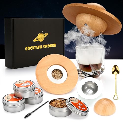 Kit de ahumador de cóctel con 4 Cajas de Chips de Madera para cóctel, Whisky, Bourbon, Bebida, Queso Kit de Regalo para Fumadores Antiguos para Amantes de la Bebida, papá, Marido y Amigos
