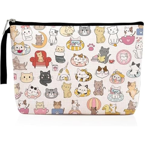 Hanamiya Na Cat Lover Gifts Cat Mom Gifts Makeup Bag Cat Cosmetic Bag Cat Gifts for Women Her Best Friend Niece Cat Themed Gifts Cute Cat Stuff Kitty Zipper Pouch Travel Bag Graduation Birthday Gifts Cover