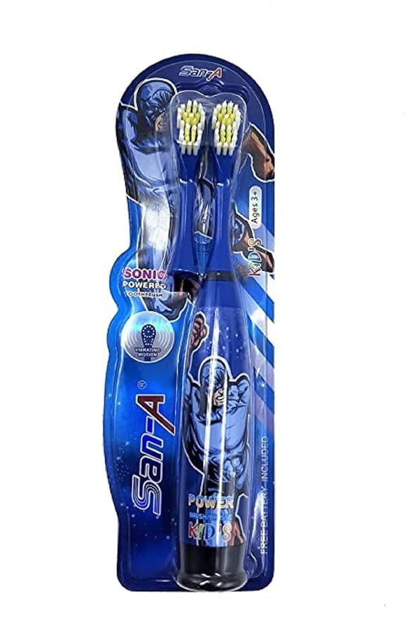 Electric Toothbrush with Super Hero Theme Printed with 2 Brush Heads & 1 Cleaning Modes for Kids | Rechargeable Battery & Ultra Soft Nylon Bristles(Blue Color)